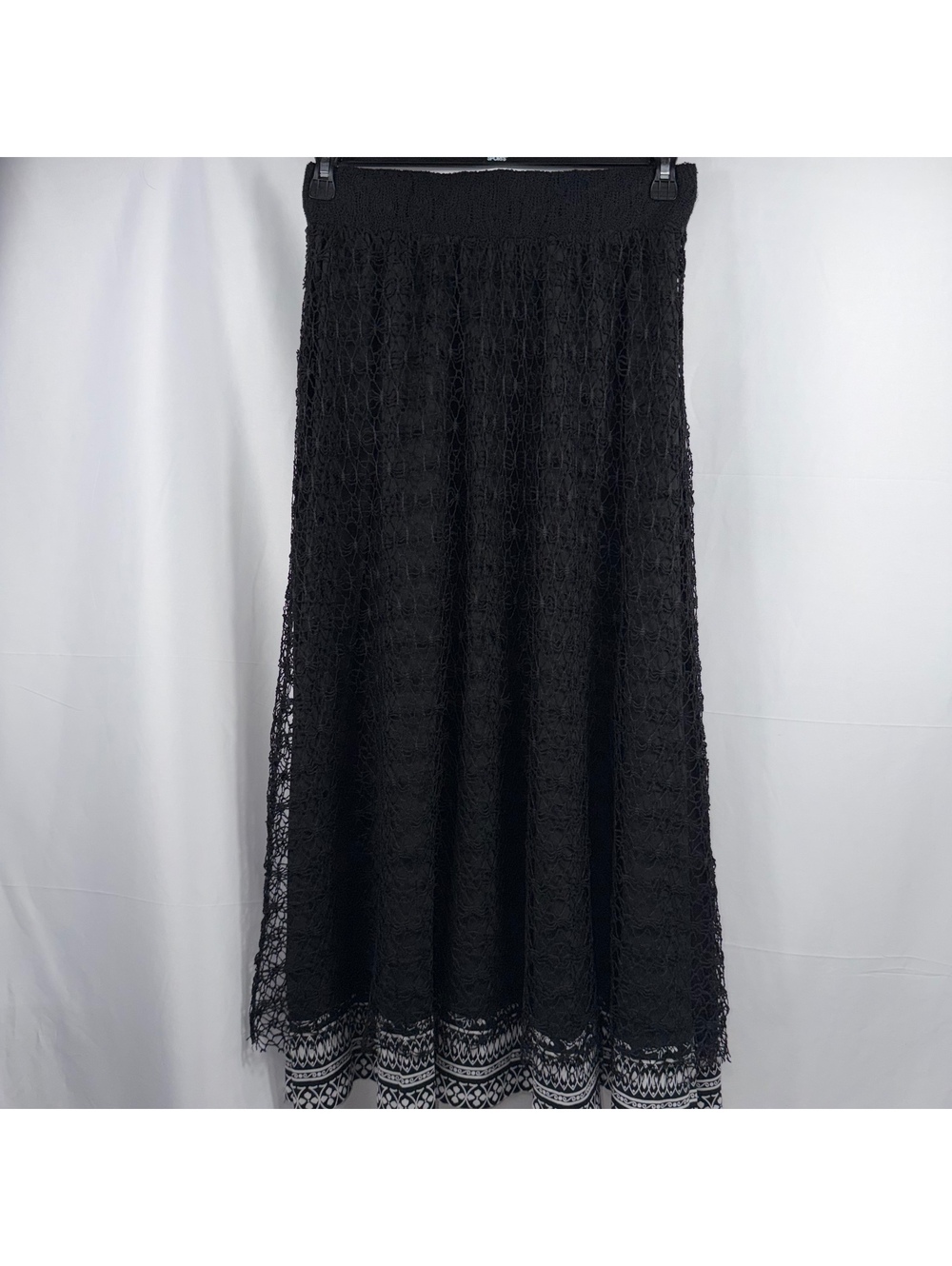 Lapis Women’s Black Crochet Lace Maxi Skirt Size M Boho Tiered